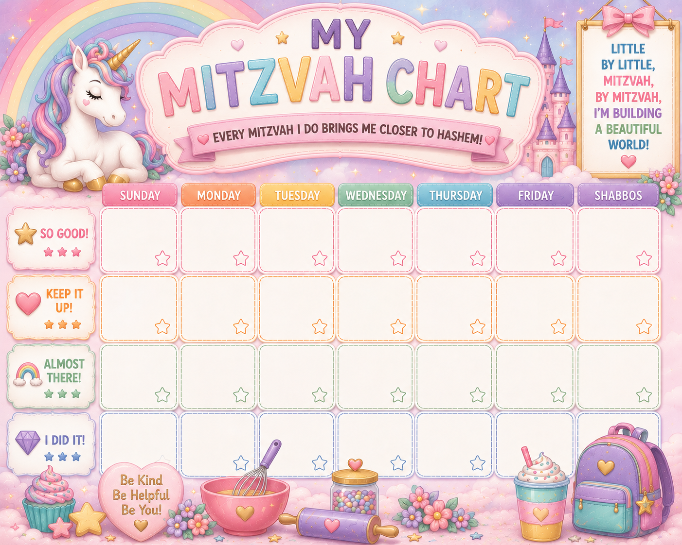 A Mitzvah Makers reward chart for children